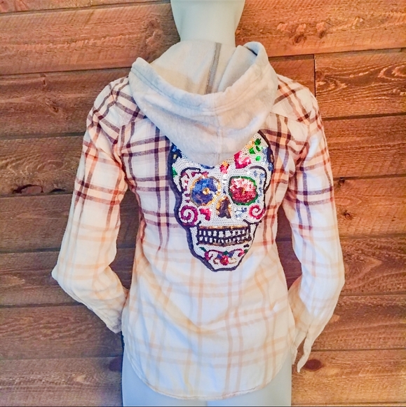 Empyre Tops - Customized Sugar Skull Hooded Button Up Top T9
